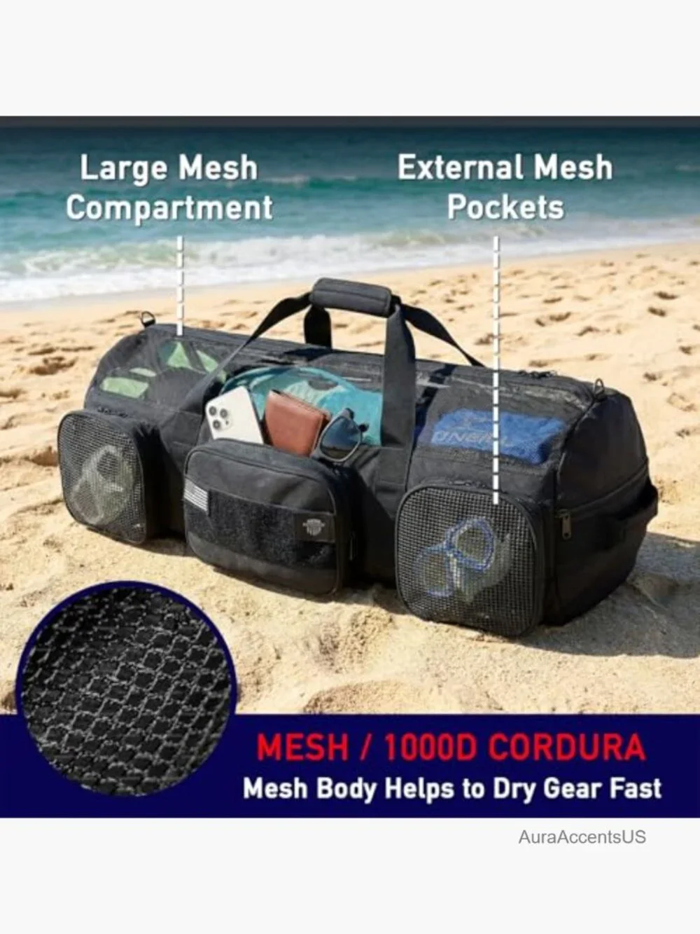 130L Mesh Duffle Bag for Scuba Dive, Snorkeling, Beach, Gym